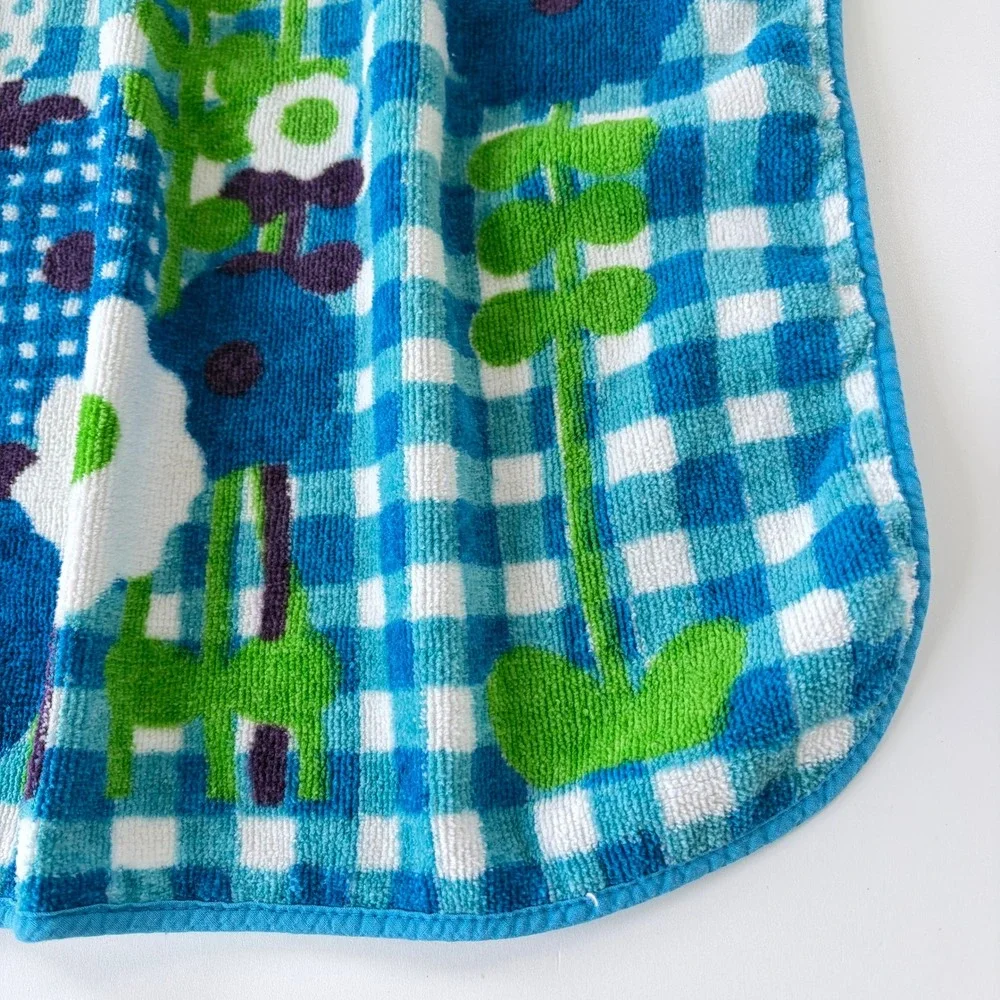 Vintage Royal Terry of California Blue Gingham Mod Floral Terry Cloth Half Apron